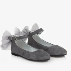 Monnalisa Pumps & Ballerinas|Pumps & Ballerinas*Girls Grey Suede Leather Bow Shoes