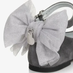 Monnalisa Pumps & Ballerinas|Pumps & Ballerinas*Girls Grey Suede Leather Bow Shoes