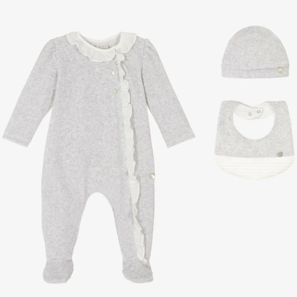Paz Rodríguez Gifts|Babysuits*Girls Grey Velour Babygrow Set