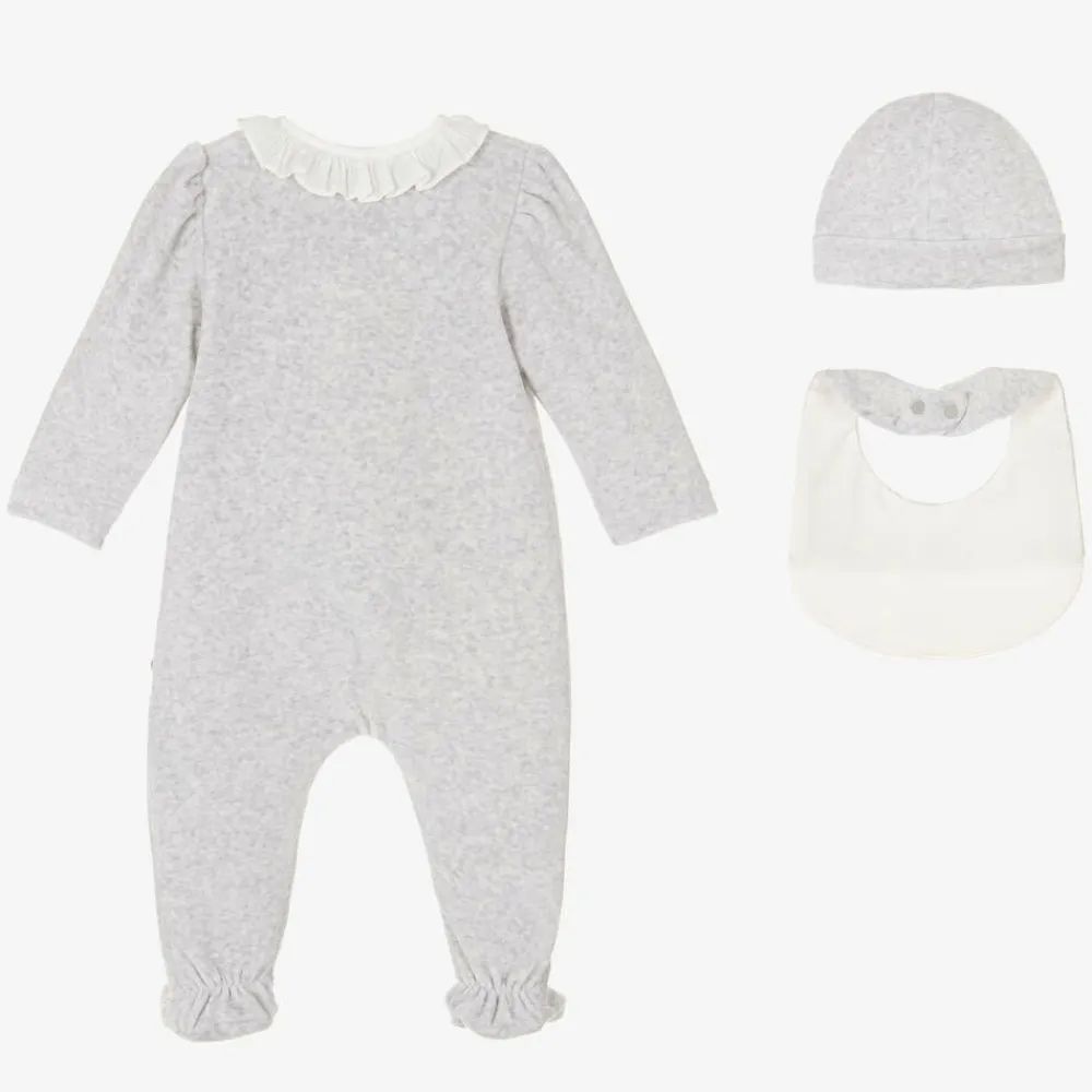 Paz Rodríguez Gifts|Babysuits*Girls Grey Velour Babygrow Set
