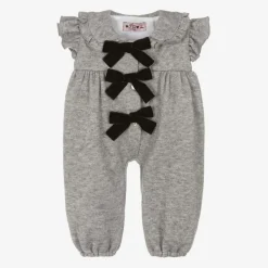 Phi Clothing Trousers*Girls Grey Viscose Knit Bow Jumpsuit