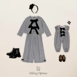 Phi Clothing Trousers*Girls Grey Viscose Knit Bow Jumpsuit