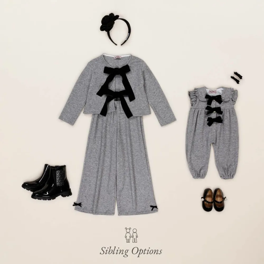Phi Clothing Trousers*Girls Grey Viscose Knit Bow Jumpsuit