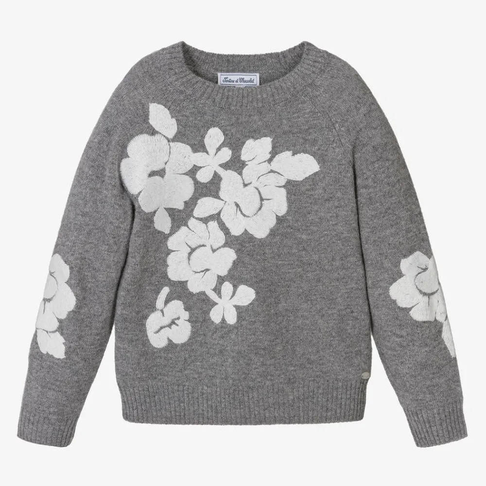 Tartine et Chocolat Tops*Girls Grey Wool Knit Jumper