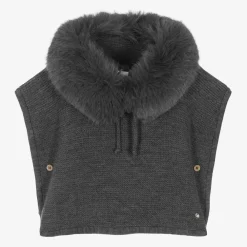 Paz Rodríguez Coats & Jackets*Girls Grey Wool Knit Poncho