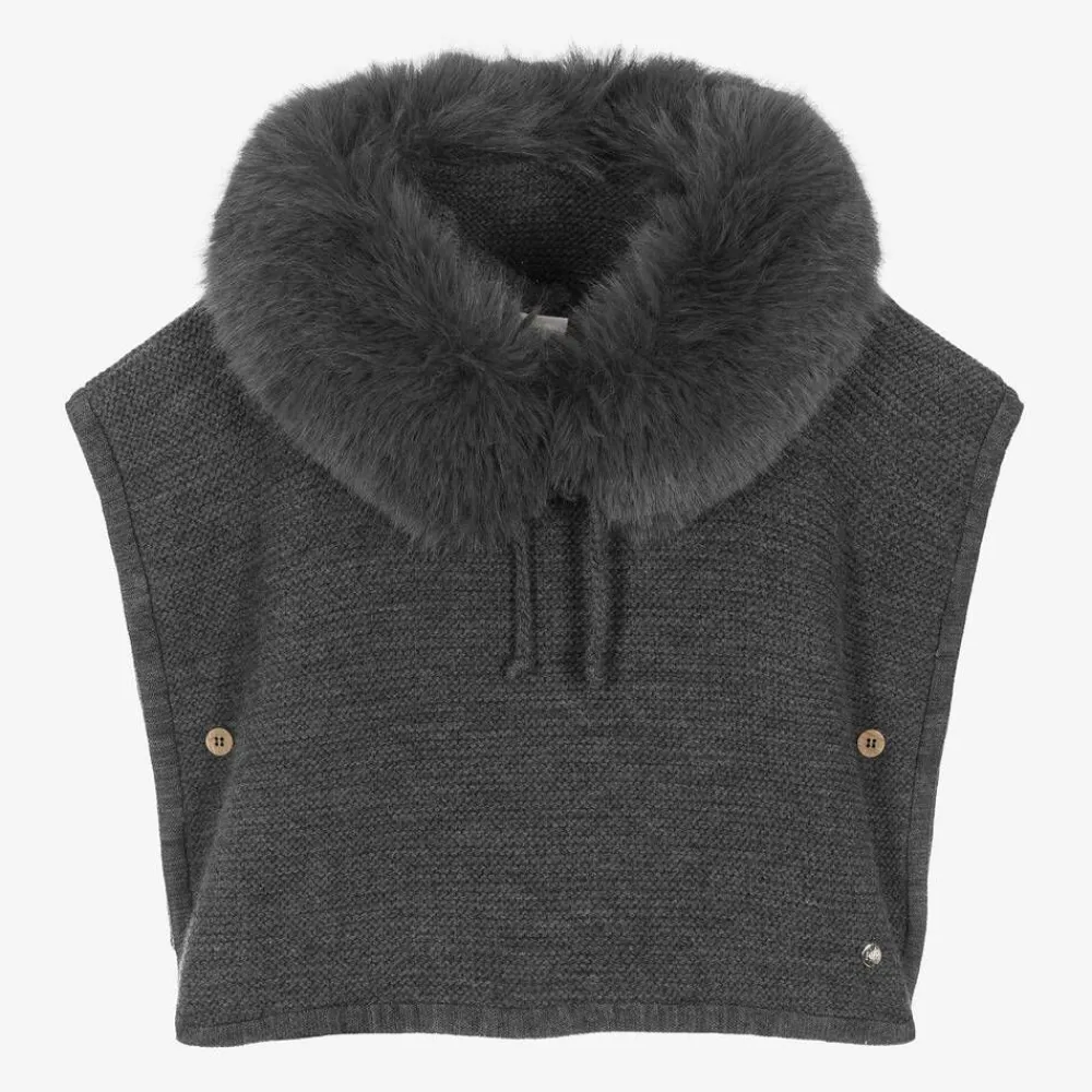 Paz Rodríguez Coats & Jackets*Girls Grey Wool Knit Poncho