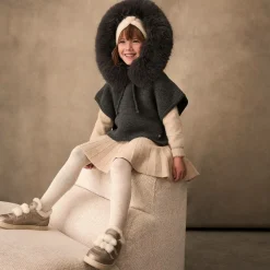 Paz Rodríguez Coats & Jackets*Girls Grey Wool Knit Poncho