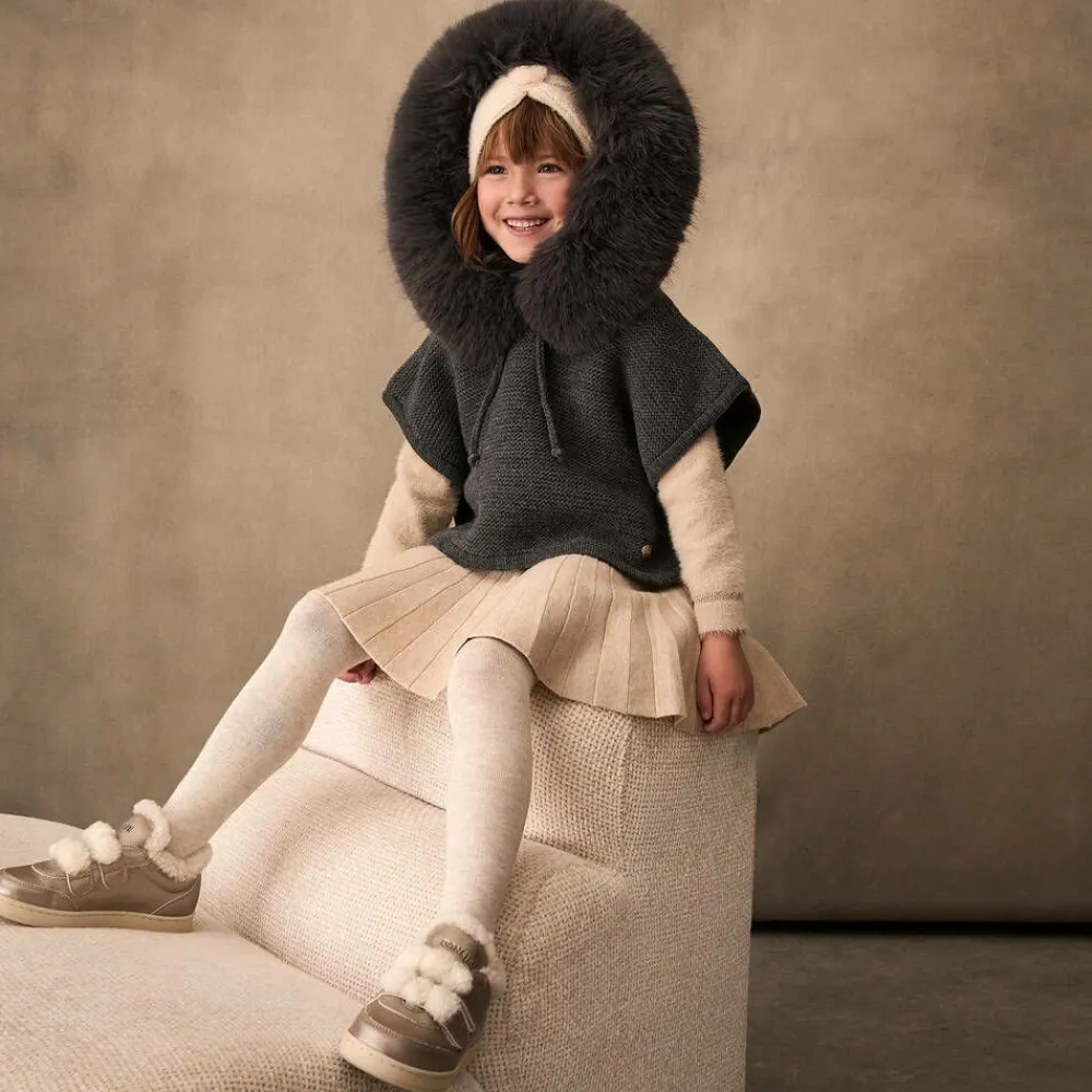 Paz Rodríguez Coats & Jackets*Girls Grey Wool Knit Poncho