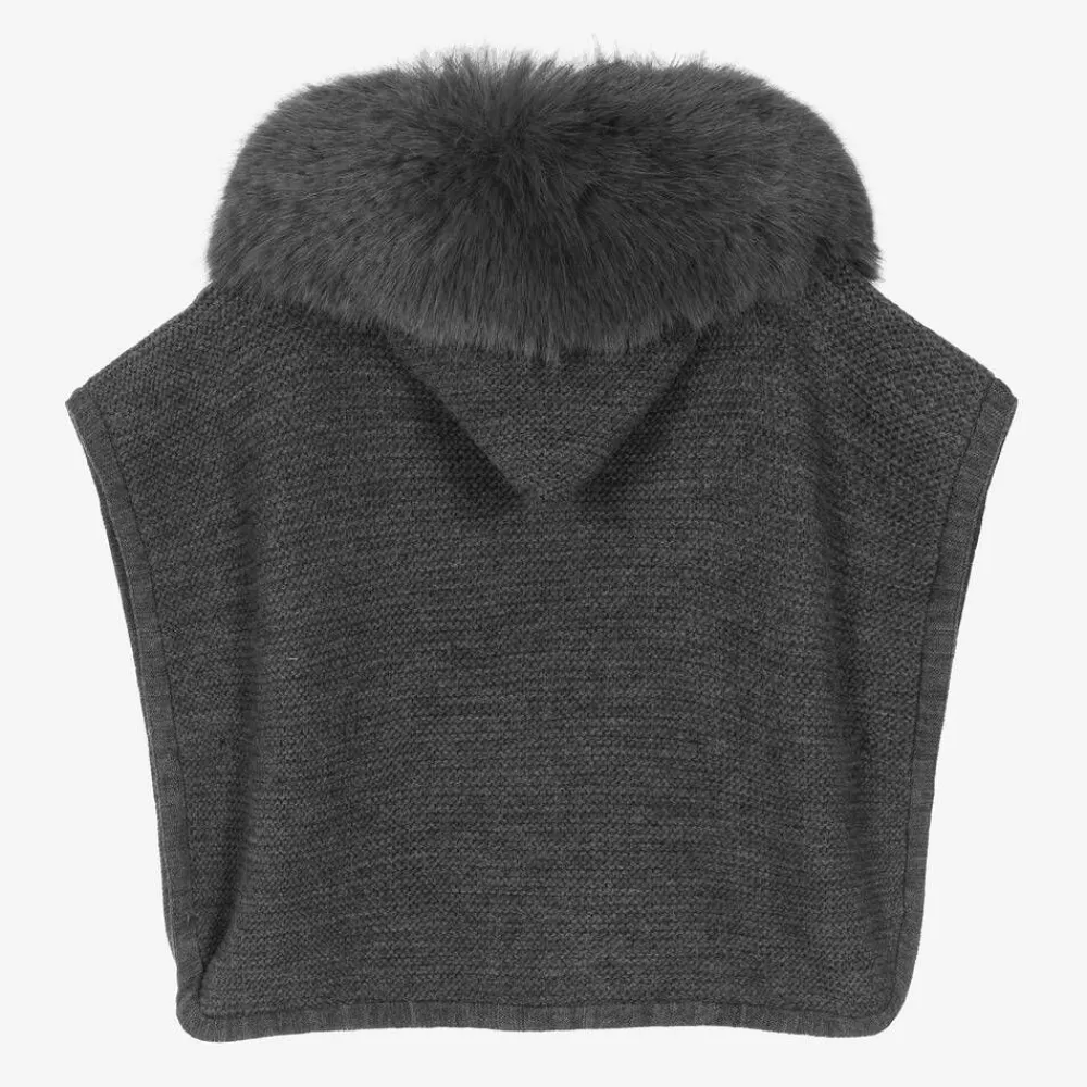 Paz Rodríguez Coats & Jackets*Girls Grey Wool Knit Poncho