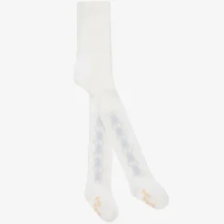 Pretty Originals Tights*Girls Ivory & Blue Knitted Cotton Tights