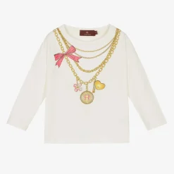 AIGNER Tops*Girls Ivory & Gold Necklace Cotton Top
