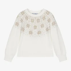 Tartine et Chocolat Tops*Girls Ivory & Gold Star Wool Sweater