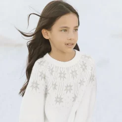 Tartine et Chocolat Tops*Girls Ivory & Gold Star Wool Sweater