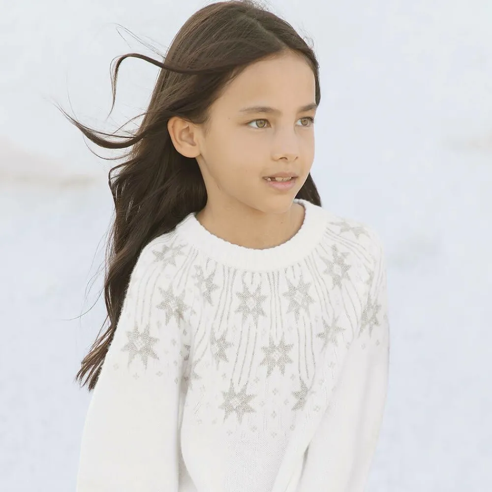 Tartine et Chocolat Tops*Girls Ivory & Gold Star Wool Sweater