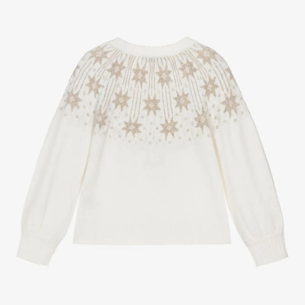 Tartine et Chocolat Tops*Girls Ivory & Gold Star Wool Sweater