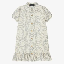 Versace Dresses*Girls Ivory & Grey Silk Barocco Dress