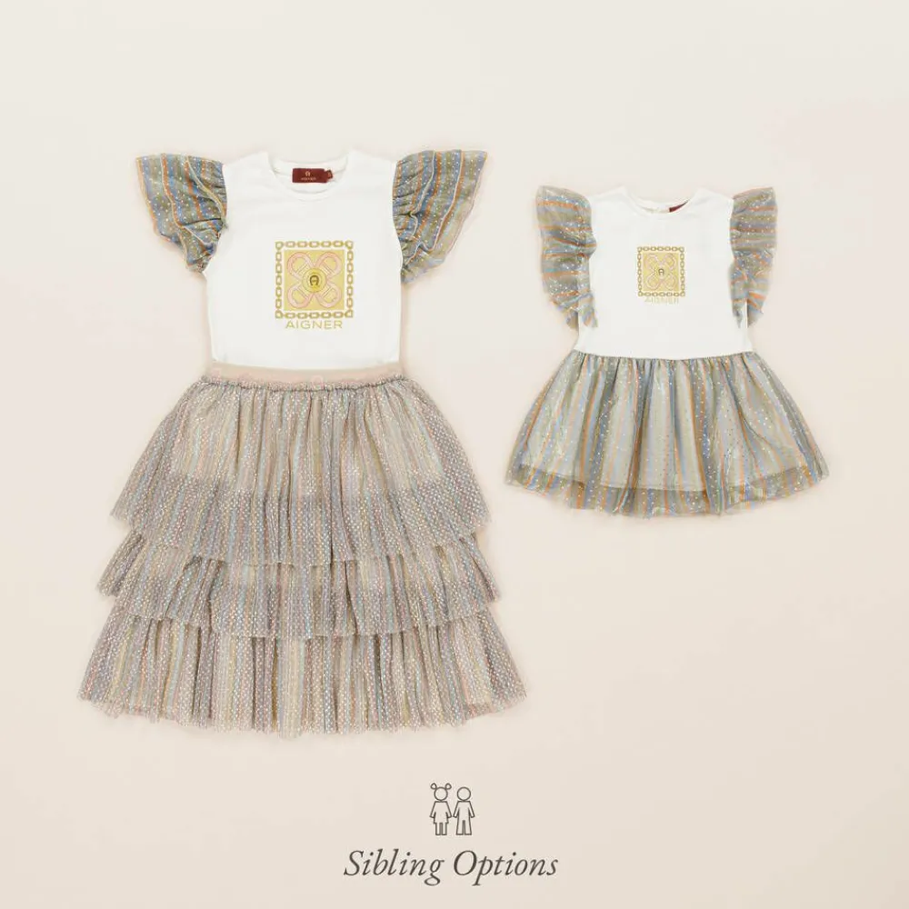 AIGNER Dresses*Girls Ivory & Metallic Ruffle Dress
