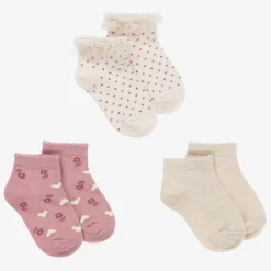 Mayoral Socks|Socks*Girls Ivory & Pink Cotton Socks (3 Pack)