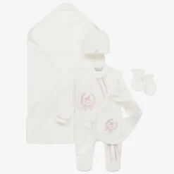 Beau KiD Babysuits*Girls Ivory & Pink Cotton Babysuit Set