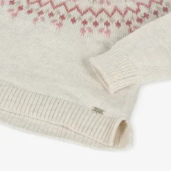 Mayoral Tops*Girls Ivory & Pink Fair Isle Sweater