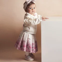 Monnalisa Skirts*Girls Ivory & Pink Neoprene Disney Skirt