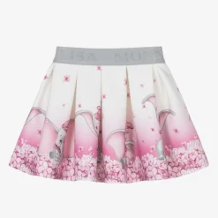 Monnalisa Skirts*Girls Ivory & Pink Neoprene Disney Skirt