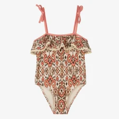 Zimmermann Swimwear*Girls Ivory & Pink Swimsuit PeachIkat