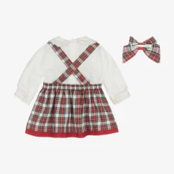 Pretty Originals Dresses*Girls Ivory & Red Tartan Pinafore Dress Set