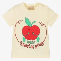 Gucci Tops*Girls Ivory Apple & Slogan T-Shirt