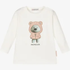 Moncler Enfant Tops*Girls Ivory Bear Cotton Top