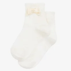 Story Loris Socks*Girls Ivory Bow Cotton Socks