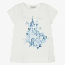Monnalisa Tops*Girls Ivory Castle Print Cotton T-Shirt