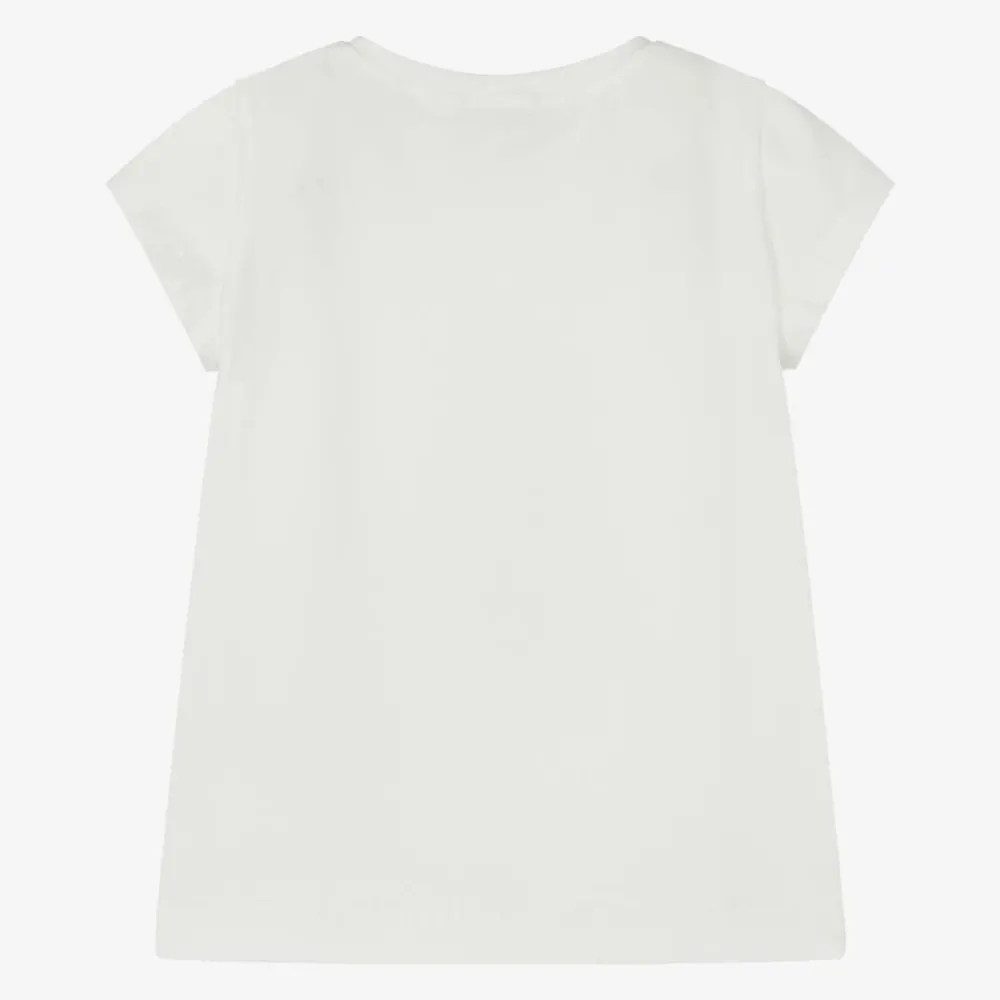 Monnalisa Tops*Girls Ivory Castle Print Cotton T-Shirt