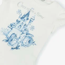 Monnalisa Tops*Girls Ivory Castle Print Cotton T-Shirt