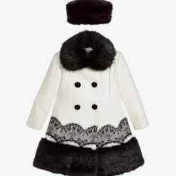 Romano Princess Coats & Jackets*Girls Ivory Coat & Faux Fur Hat Set