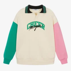 MSGM Tops*Girls Ivory Colourblock Cotton Sweatshirt