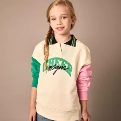 MSGM Tops*Girls Ivory Colourblock Cotton Sweatshirt