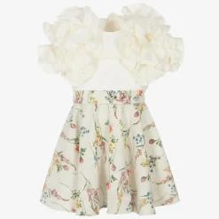 Jessie and James London Dresses*Girls Ivory Cotton & Floral Jacquard Dress