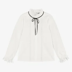 Piccola Speranza Tops*Girls Ivory Cotton & Lace Blouse