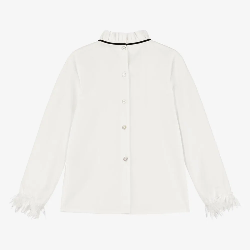 Piccola Speranza Tops*Girls Ivory Cotton & Lace Blouse