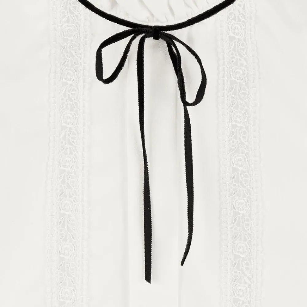 Piccola Speranza Tops*Girls Ivory Cotton & Lace Blouse