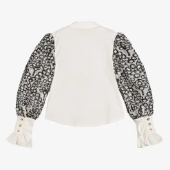 Junona Tops*Girls Ivory Cotton & Organza Blouse