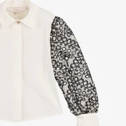 Junona Tops*Girls Ivory Cotton & Organza Blouse