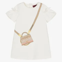AIGNER Dresses*Girls Ivory Cotton Bag Print Dress