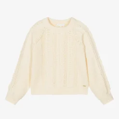 Chloé Tops*Girls Ivory Cotton Cable Knit Sweater