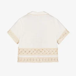 Zimmermann Tops*Girls Ivory Cotton Crochet Trim Shirt