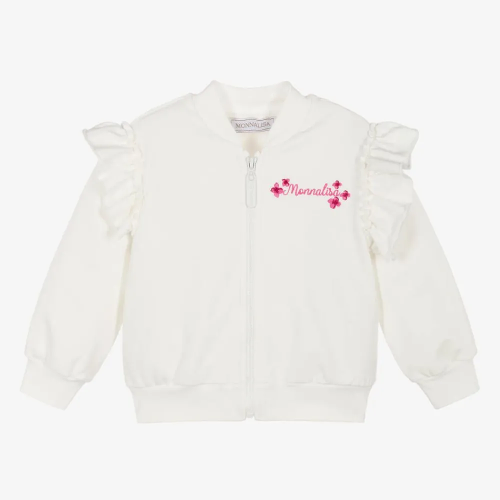 Monnalisa Tops*Girls Ivory Cotton Disney Zip-Up Top