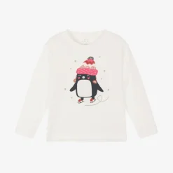 NAME IT Tops*Girls Ivory Cotton Festive Penguin Top