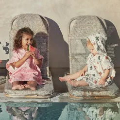 Elodie Towels & Robes*Girls Ivory Cotton Floral Poncho Towel