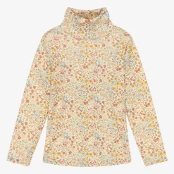 Petit Bateau Tops*Girls Ivory Cotton Floral Roll Neck Top